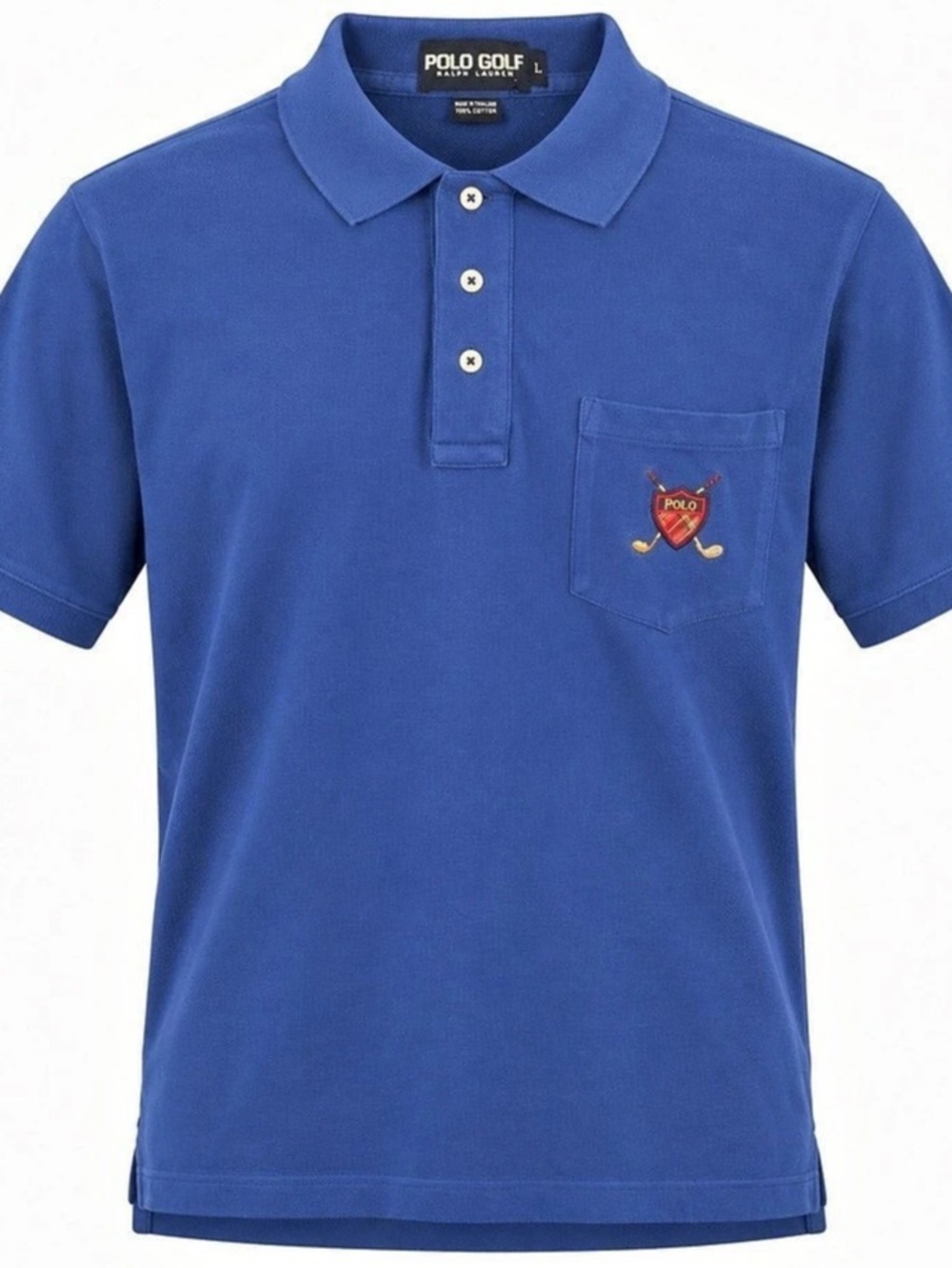 Polo Golf Ralph Lauren Men’s L Blue Cotton Polo Shirt Crest Pocket Golf Clubs
